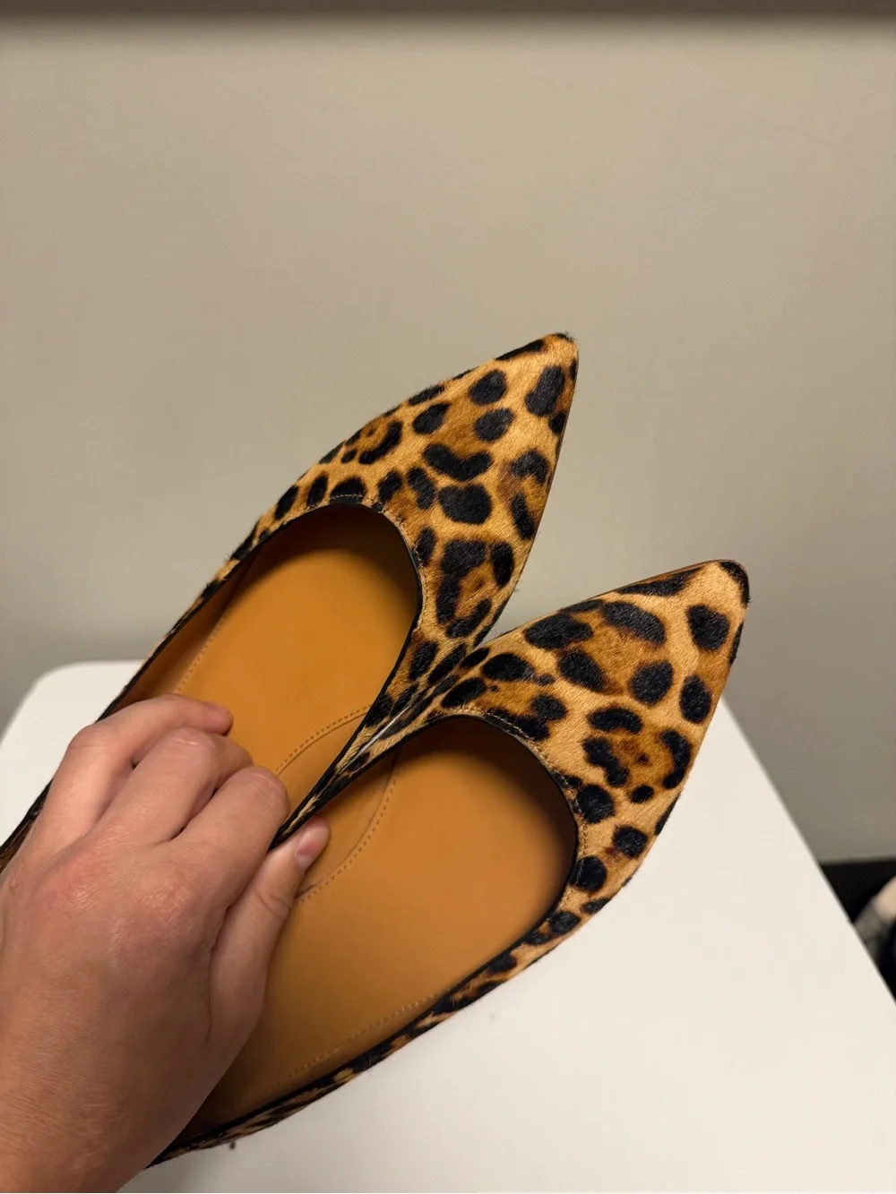 J.Crew Leopard Print Marina Calf Hair Trendy Ballet Pointed Toe Flats US 9.5